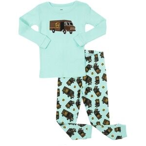 UPS Toddler 2 2T Pajama Set 2pc Aqua Blue Brown Delivery Truck Sleepwear Leveret